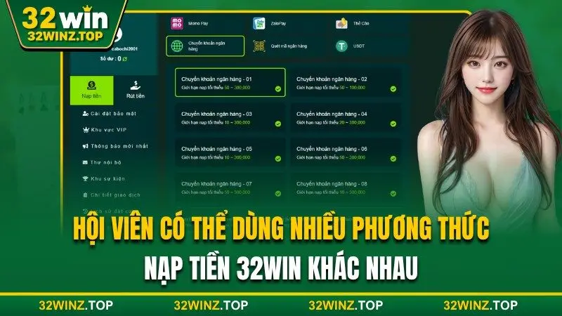 Có thể dùng nhiều phương thức nạp tiền